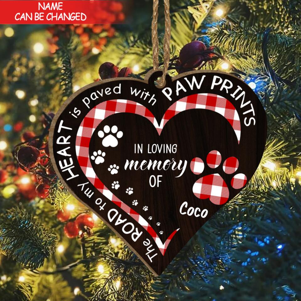 My Heart With Paw Prints - Personalized Wooden Ornament