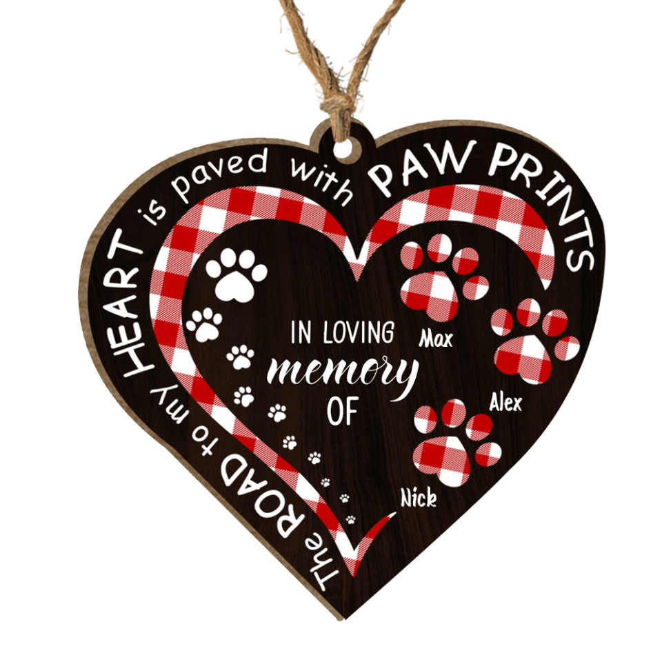 My Heart With Paw Prints - Personalized Wooden Ornament