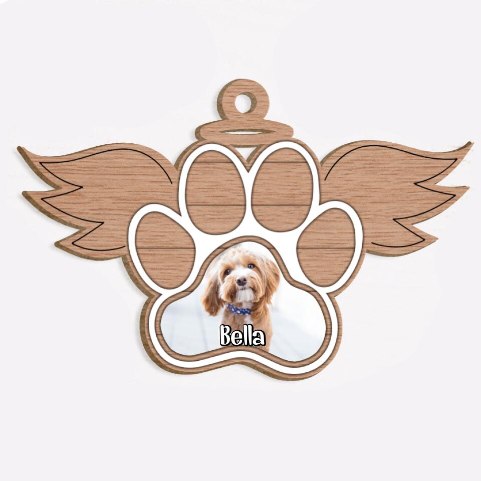 Paw with Wings Christmas Ornament | Pet Memorial Ornament | Personalized Wood Ornament