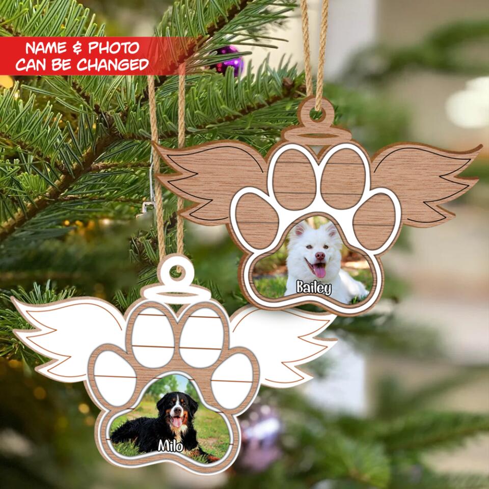 Paw with Wings Christmas Ornament | Pet Memorial Ornament | Personalized Wood Ornament