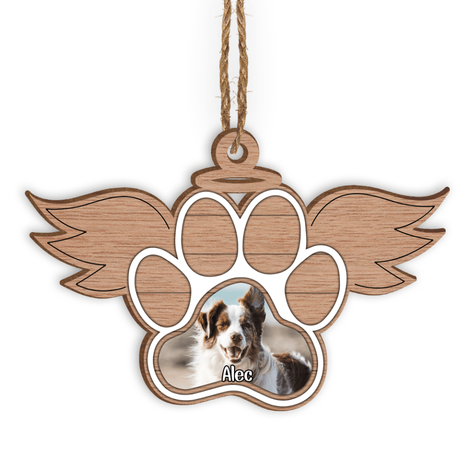 Paw with Wings Christmas Ornament | Pet Memorial Ornament | Personalized Wood Ornament