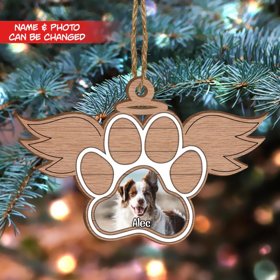 Paw with Wings Christmas Ornament | Pet Memorial Ornament | Personalized Wood Ornament