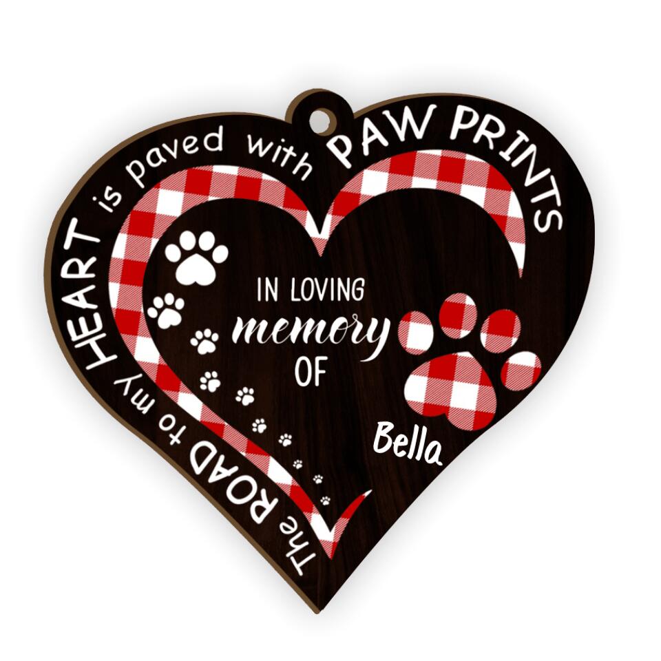 My Heart With Paw Prints - Personalized Wooden Ornament