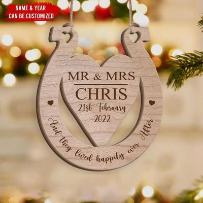 Happily Ever After - Personalised Wooden Ornament, Horseshoe Gift