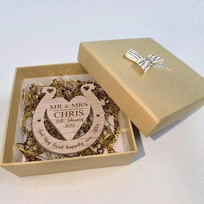 Happily Ever After - Personalised Wooden Ornament, Horseshoe Gift