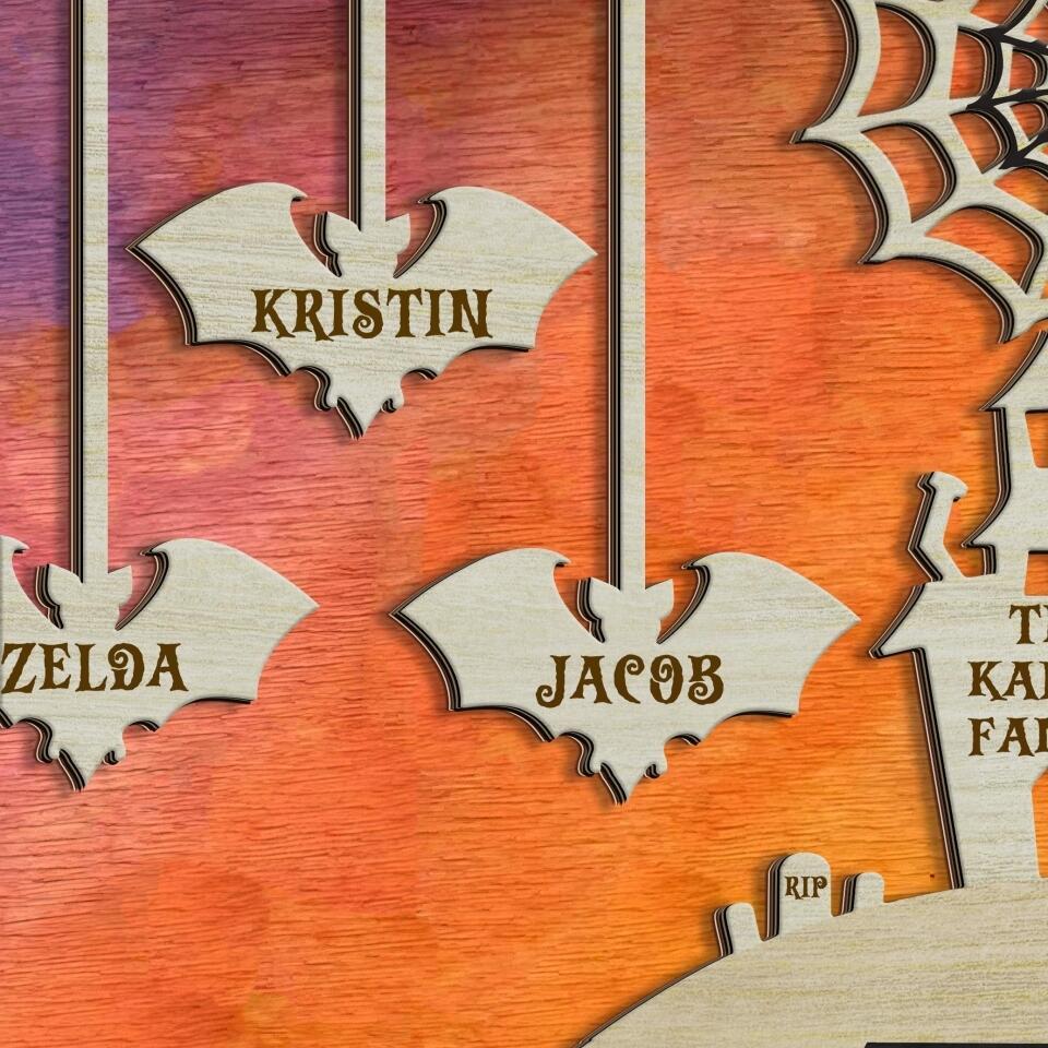 Haunted House & Hanging Bats - Personalized 2 Layer Halloween Sign