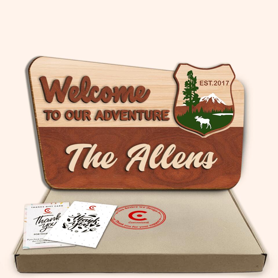 Welcome To Our Adventure - Personalized Wooden 2 Layer Sign, Gift For Camper