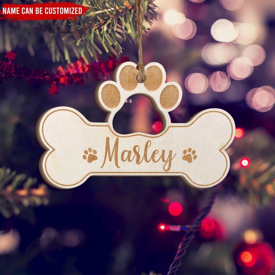 Dog Christmas Ornament Bone Paw Shape with Laser engraved Custom Name, Dog Custom Christmas Decoration Gift for Pet Lovers