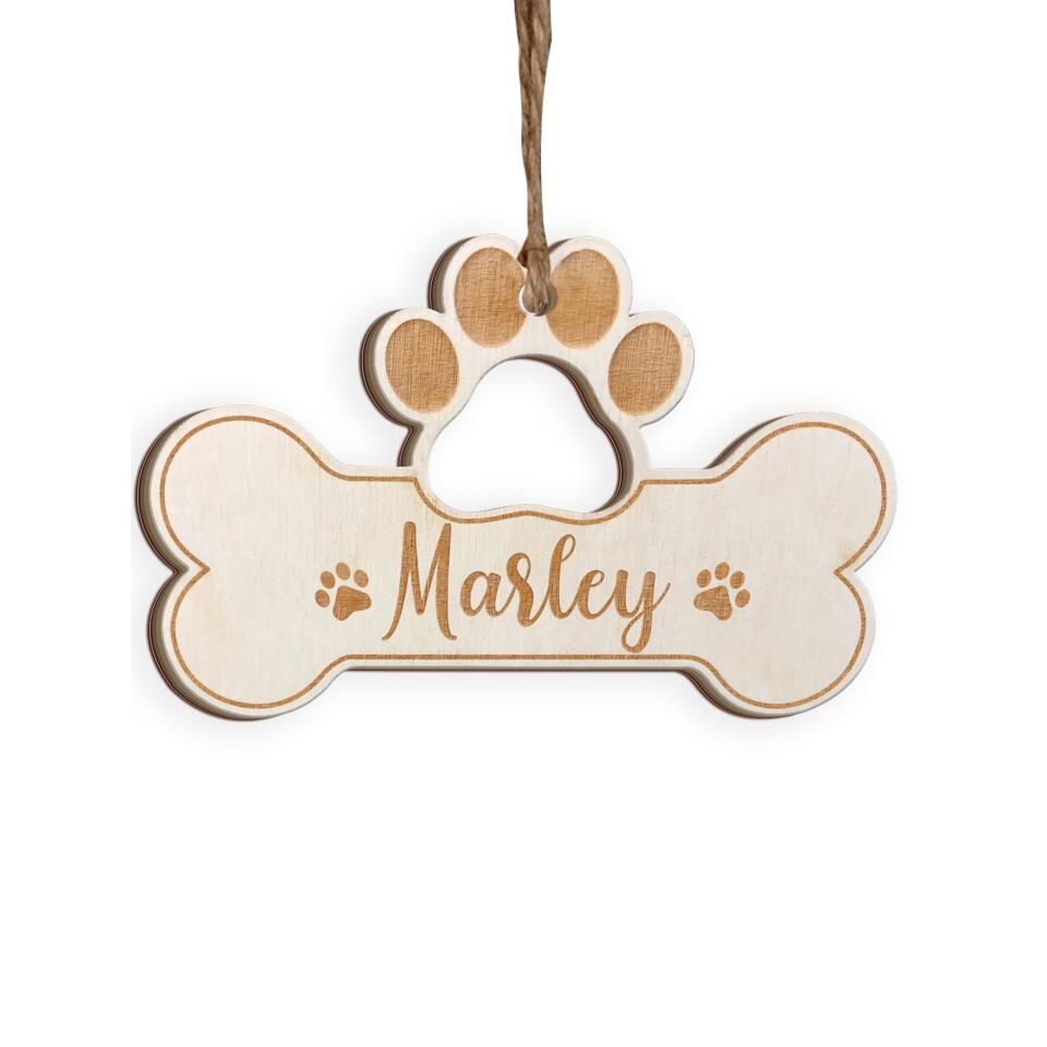 Dog Christmas Ornament Bone Paw Shape with Laser engraved Custom Name, Dog Custom Christmas Decoration Gift for Pet Lovers