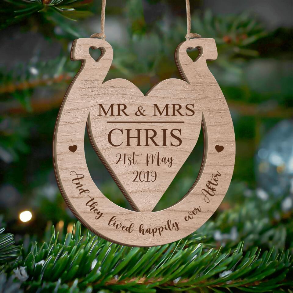 Happily Ever After - Personalised Wooden Ornament, Horseshoe Gift