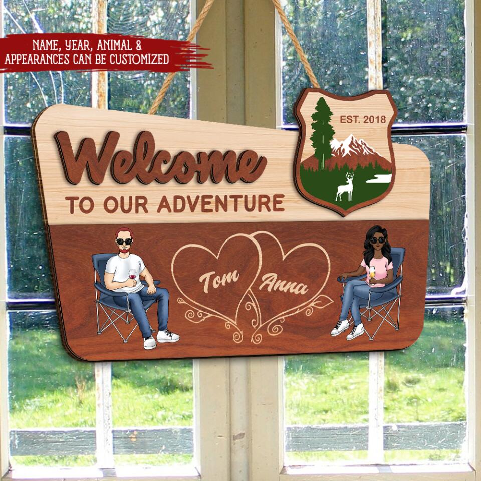 Welcome To Our Adventure - Personalized 2 Layer Sign, Gift For Couple, Husband Wife