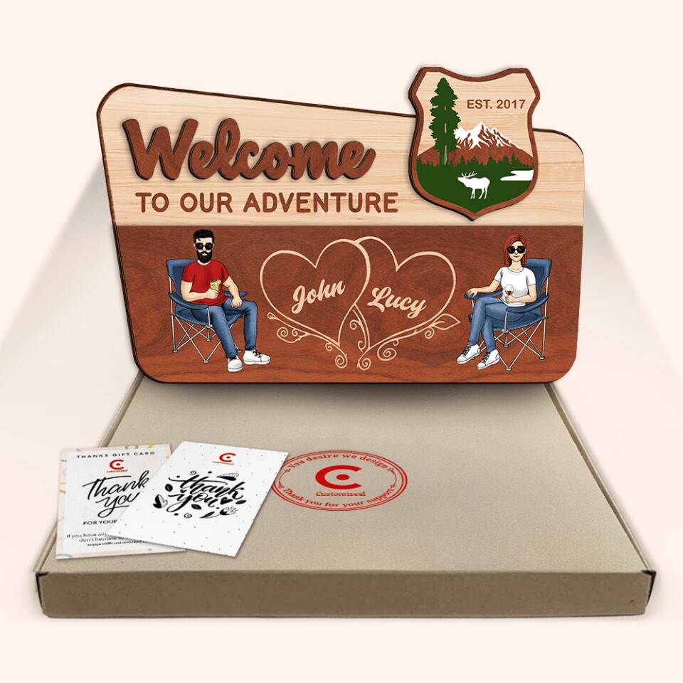 Welcome To Our Adventure - Personalized 2 Layer Sign, Gift For Couple, Husband Wife