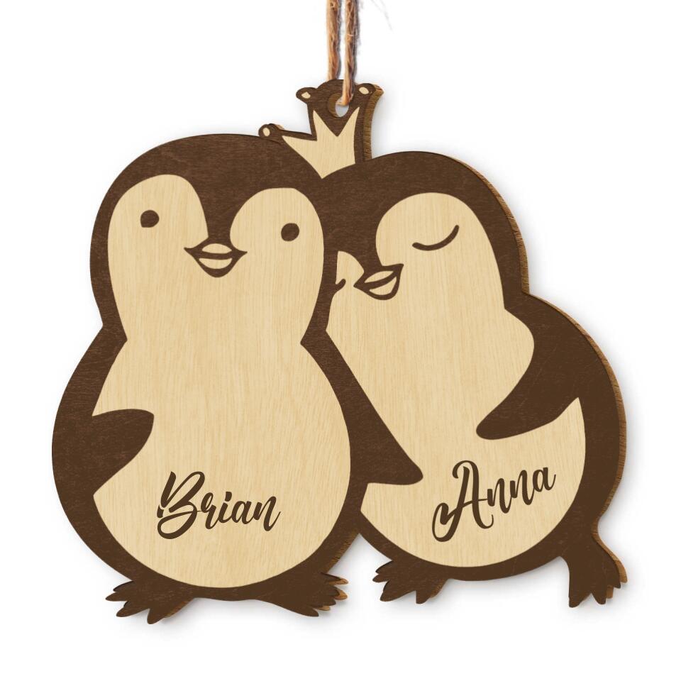 Penguins In Love Penguin Ornament Personalized Wood Ornament Couples Ornament Xmas Gift For Couple