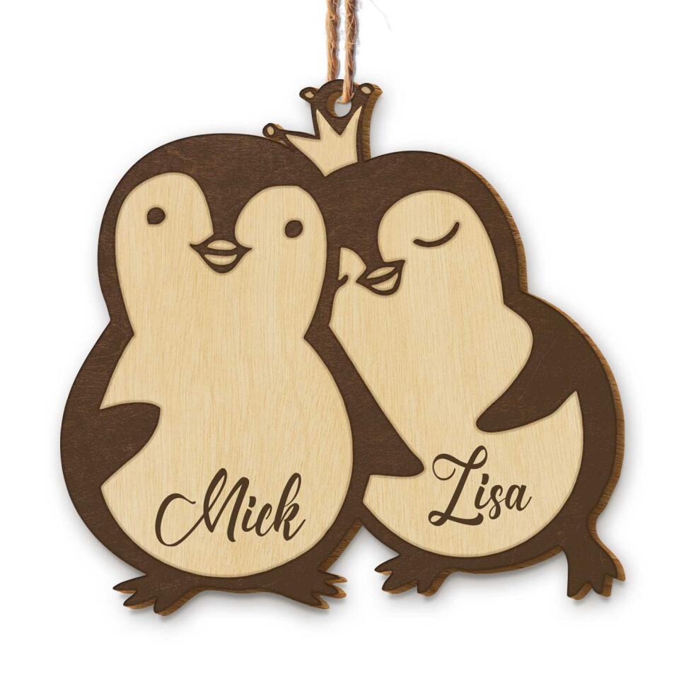 Penguins In Love Penguin Ornament Personalized Wood Ornament Couples Ornament Xmas Gift For Couple