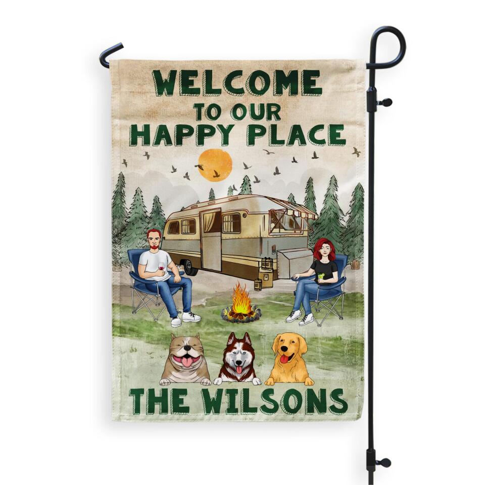 Welcome To Our Happy Place - Personalized Camping Flag