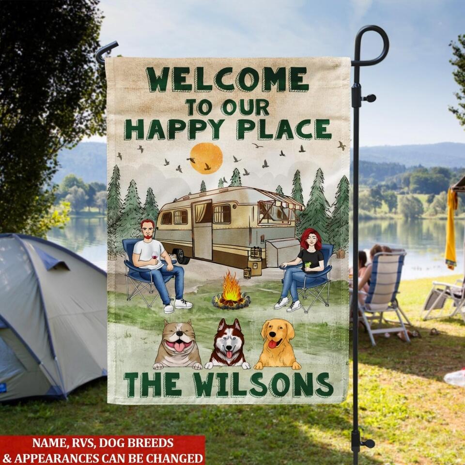 Welcome To Our Happy Place - Personalized Camping Flag