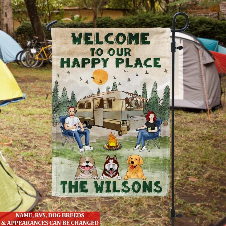 Welcome To Our Happy Place - Personalized Camping Flag