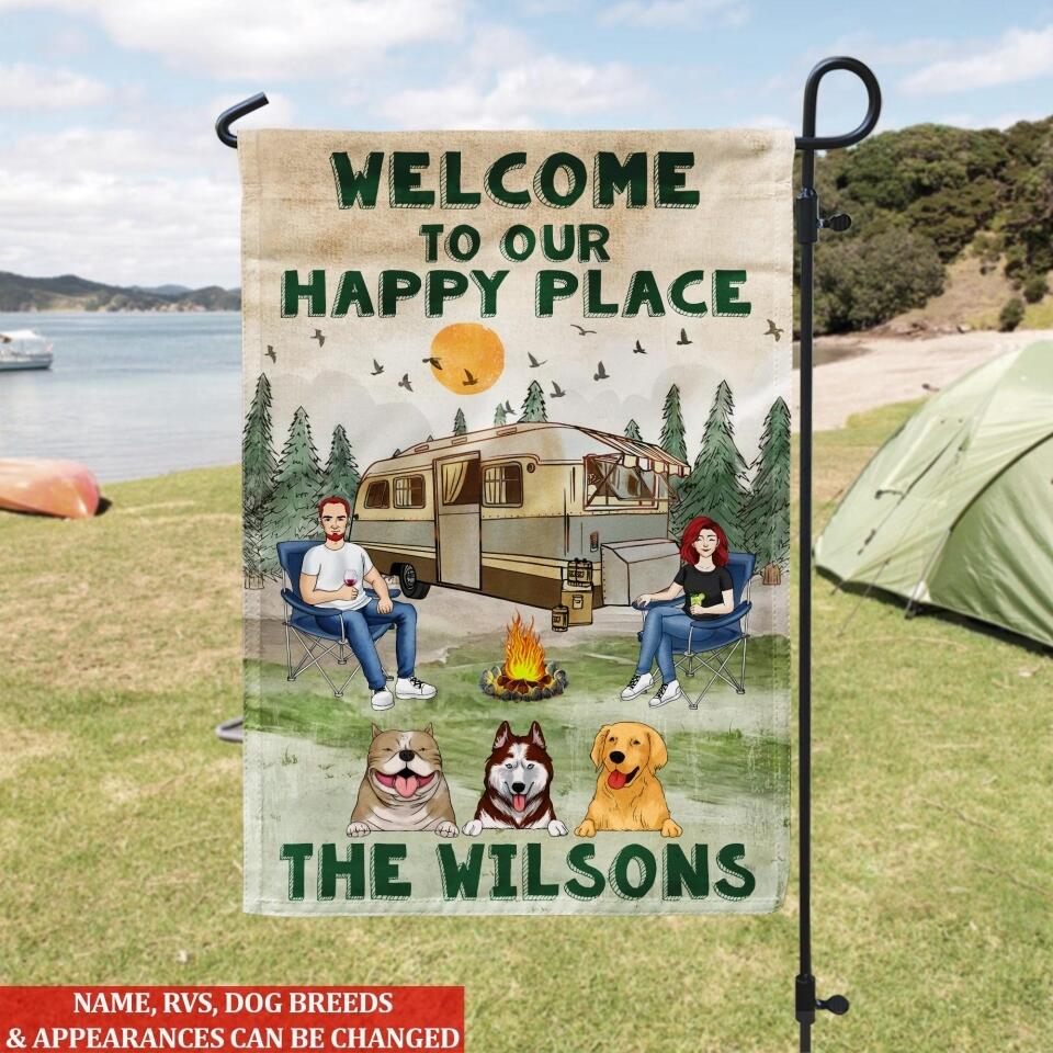 Welcome To Our Happy Place - Personalized Camping Flag