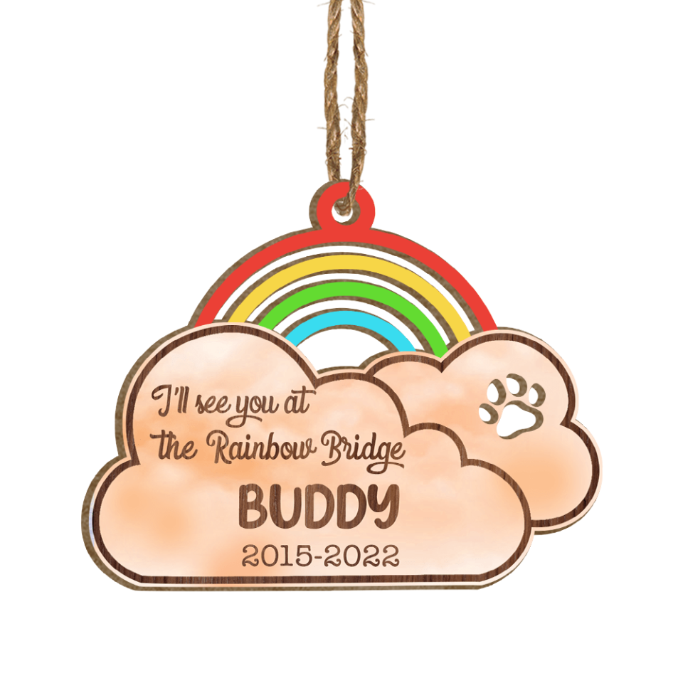 Rainbow Bridge Personalized Ornament, Pet Memorial Ornament, Pet Loss Christmas Ornament, Dog Memorial Ornament, Cat Memorial Wood