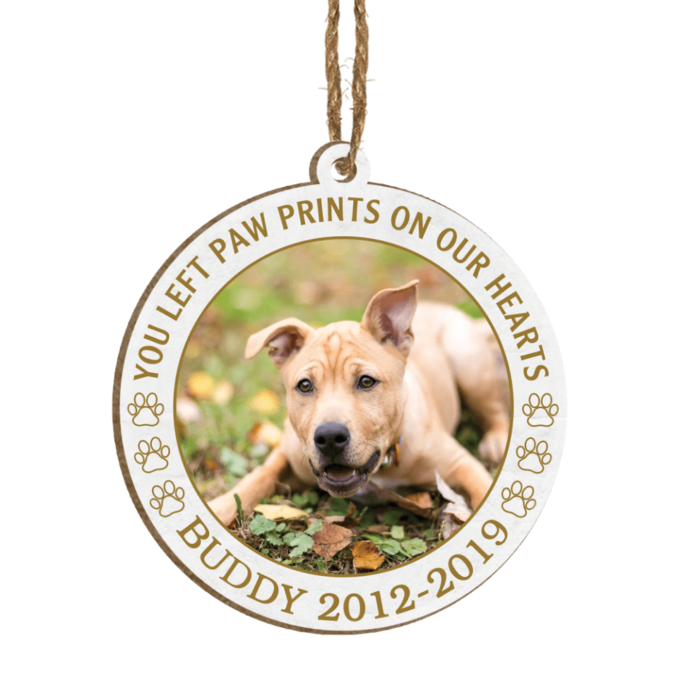 You Left Paw Prints on Our Heart - In Memory of Pet Ornament Personalized Pet Ornament Dog Memorial Ornament