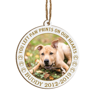 You Left Paw Prints on Our Heart - In Memory of Pet Ornament Personalized Pet Ornament Dog Memorial Ornament