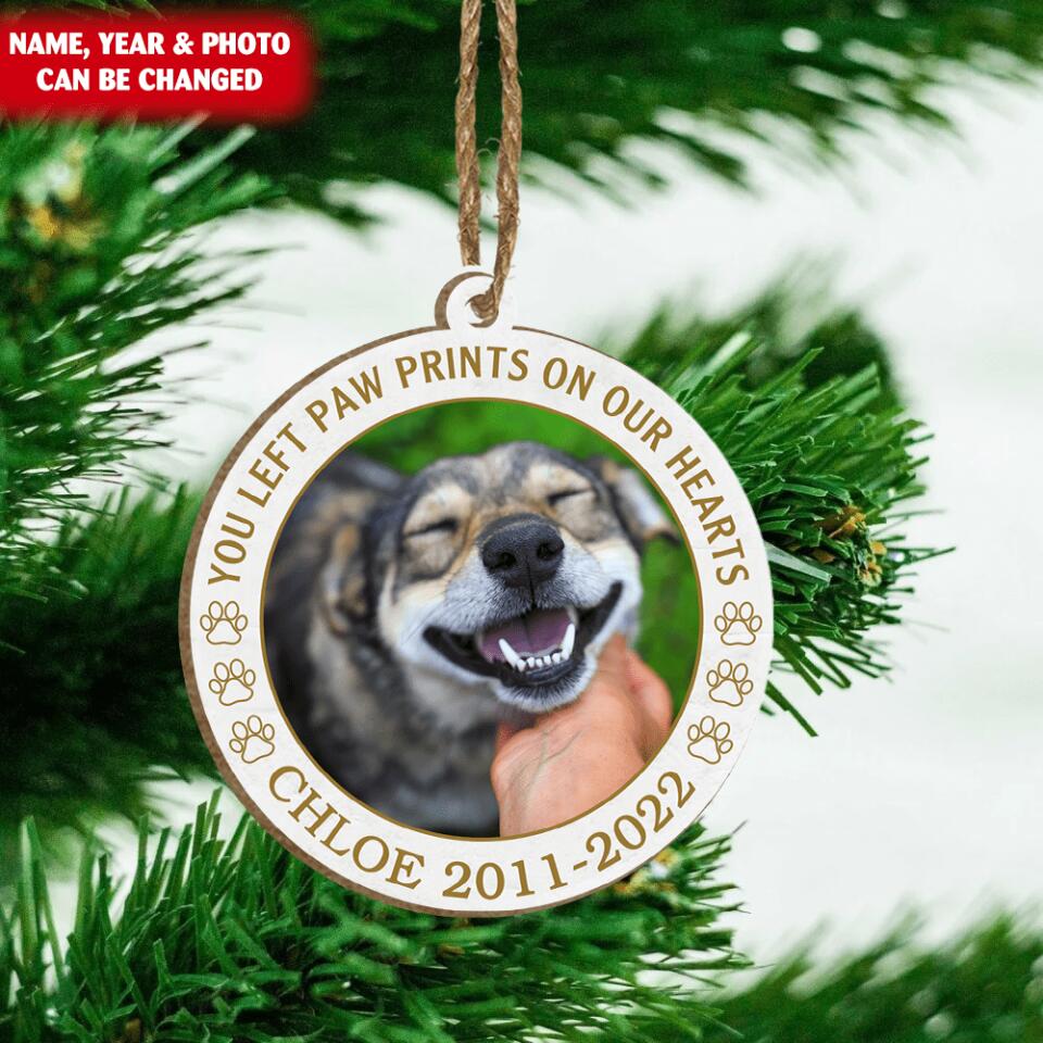 You Left Paw Prints on Our Heart - In Memory of Pet Ornament Personalized Pet Ornament Dog Memorial Ornament
