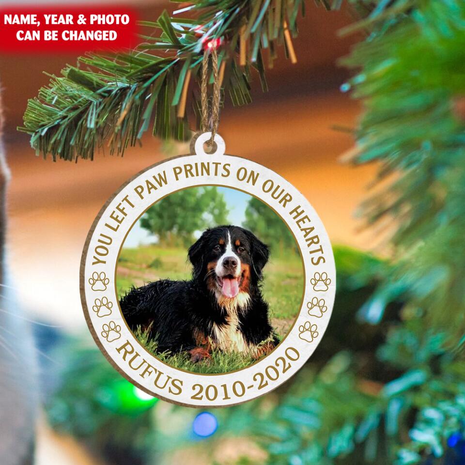 You Left Paw Prints on Our Heart - In Memory of Pet Ornament Personalized Pet Ornament Dog Memorial Ornament
