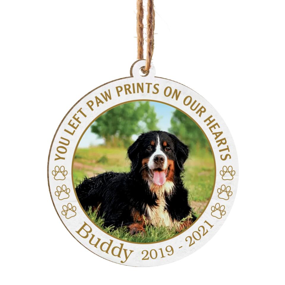 You Left Paw Prints on Our Heart - In Memory of Pet Ornament Personalized Pet Ornament Dog Memorial Ornament