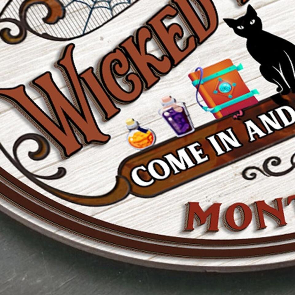 Witch Inn Black Cat Stay For A Spell Custom Wood Circle Sign, Witch Decor, Witchy, Goth, Witch Sign, Halloween Sign, Halloween Gift - Personalized 2 Layer Sign