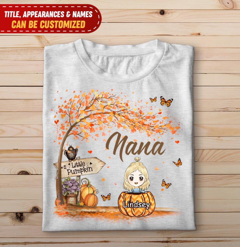 Grandma Little Pumpkin Autumn Halloween Shirt Custom Nana With Grandkids Names Halloween Shirt Gift For Grandma