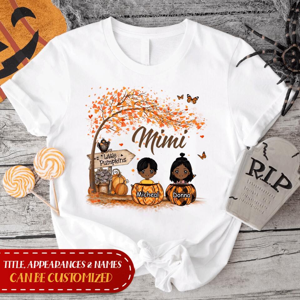 Grandma Little Pumpkin Autumn Halloween Shirt Custom Nana With Grandkids Names Halloween Shirt Gift For Grandma