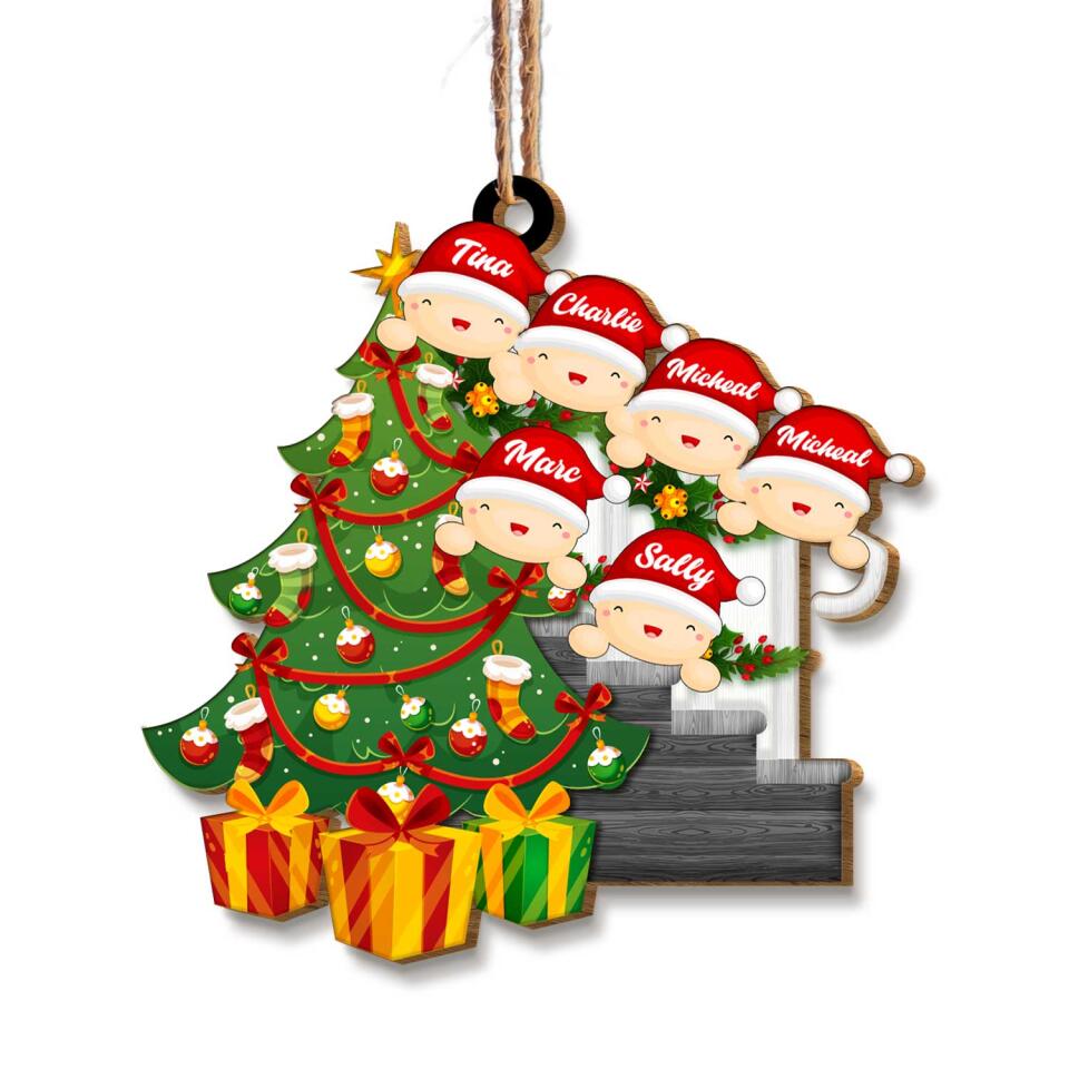 Family Christmas Ornament - Personalized Wooden Cutout Ornament