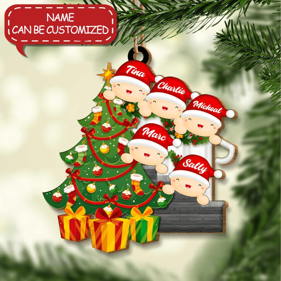 Family Christmas Ornament - Personalized Wooden Cutout Ornament