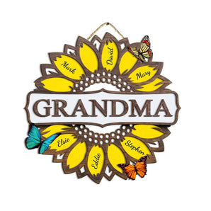 Grandma Family Sunflower - Personalized 2 Layer Sign, Gift For Grandma