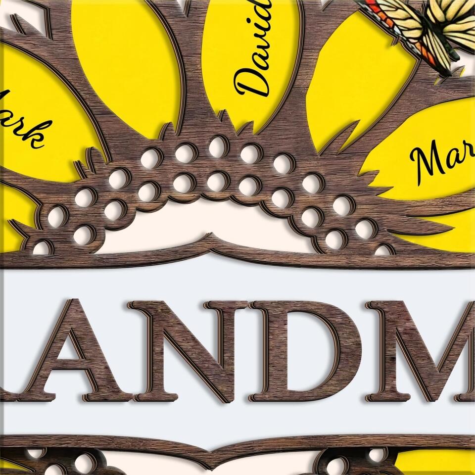 Grandma Family Sunflower - Personalized 2 Layer Sign, Gift For Grandma