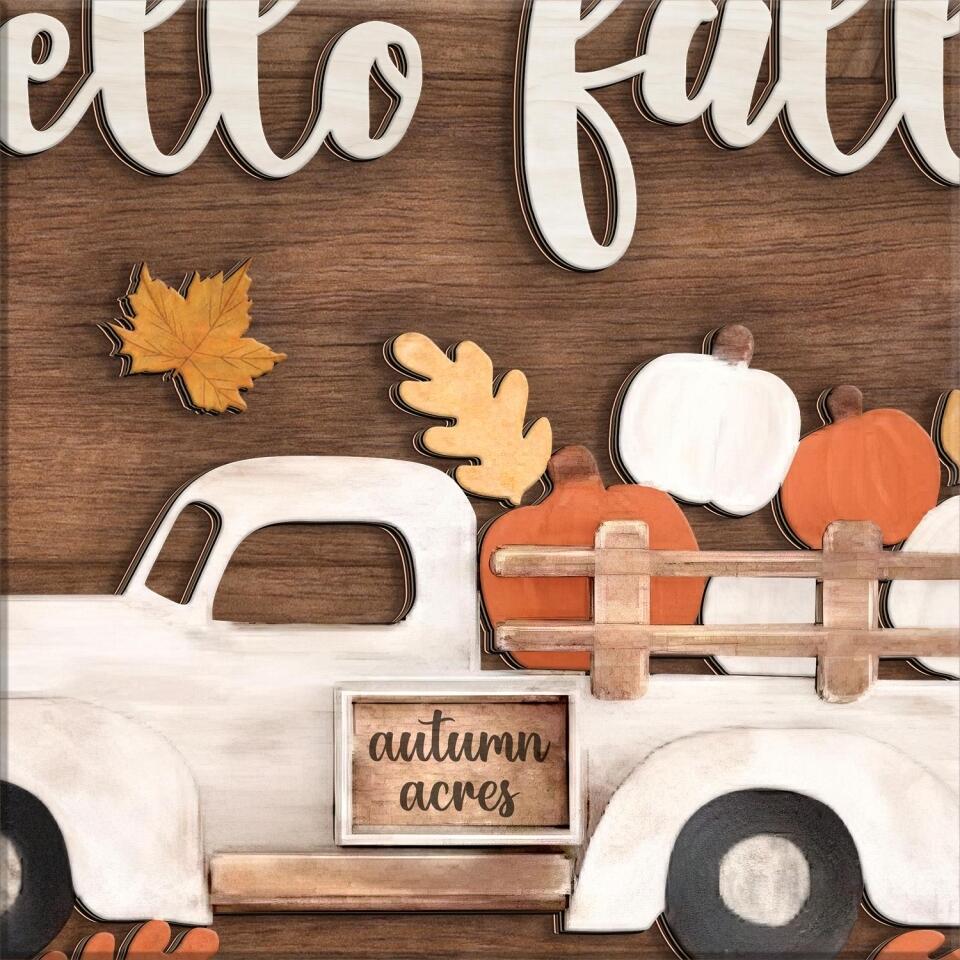 Hello Fall Autumn Hanger Sign - Personalized 2 Layer Sign