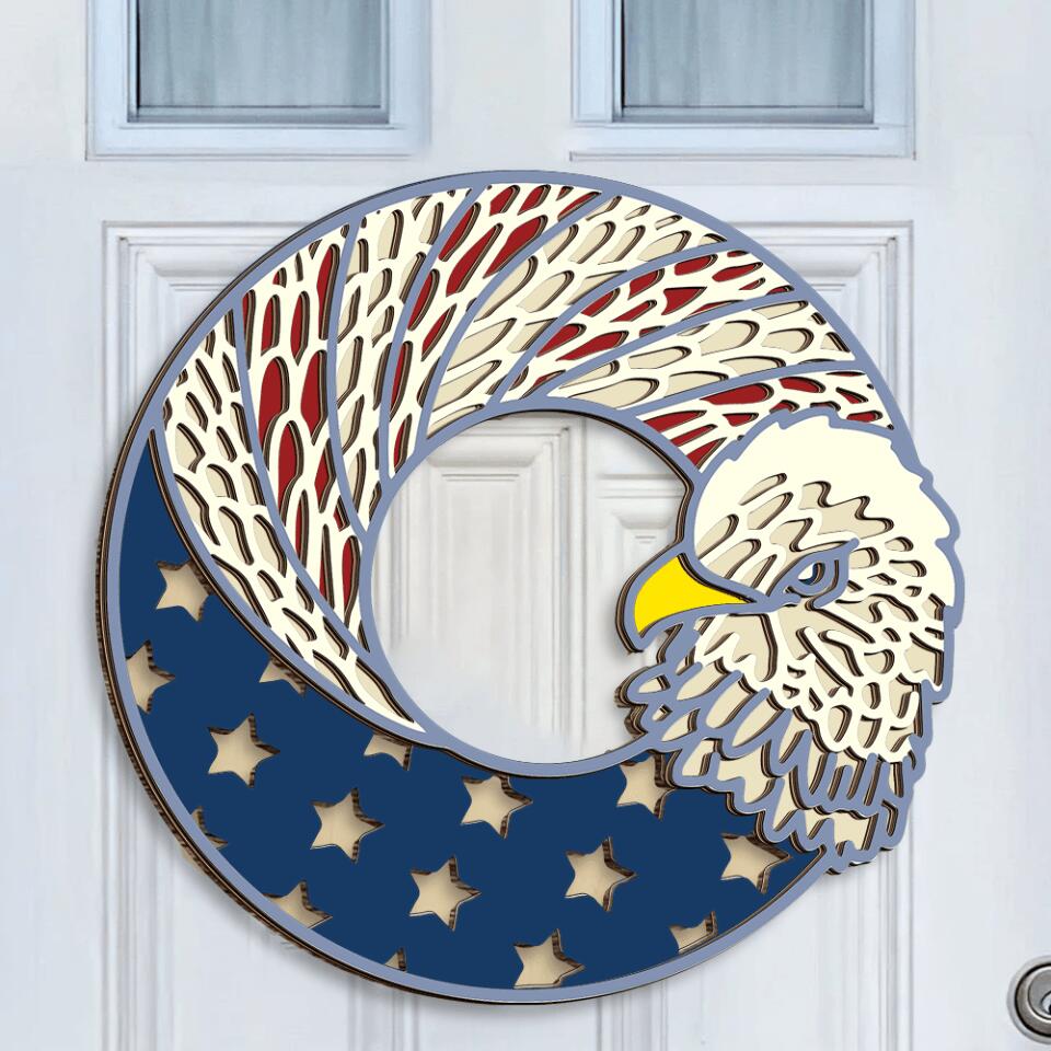 USA Multilayer 3D Door Hanger | USA 3D Mandala | Patriotic Wooden Sign | Custom 2 Layer Door Sign