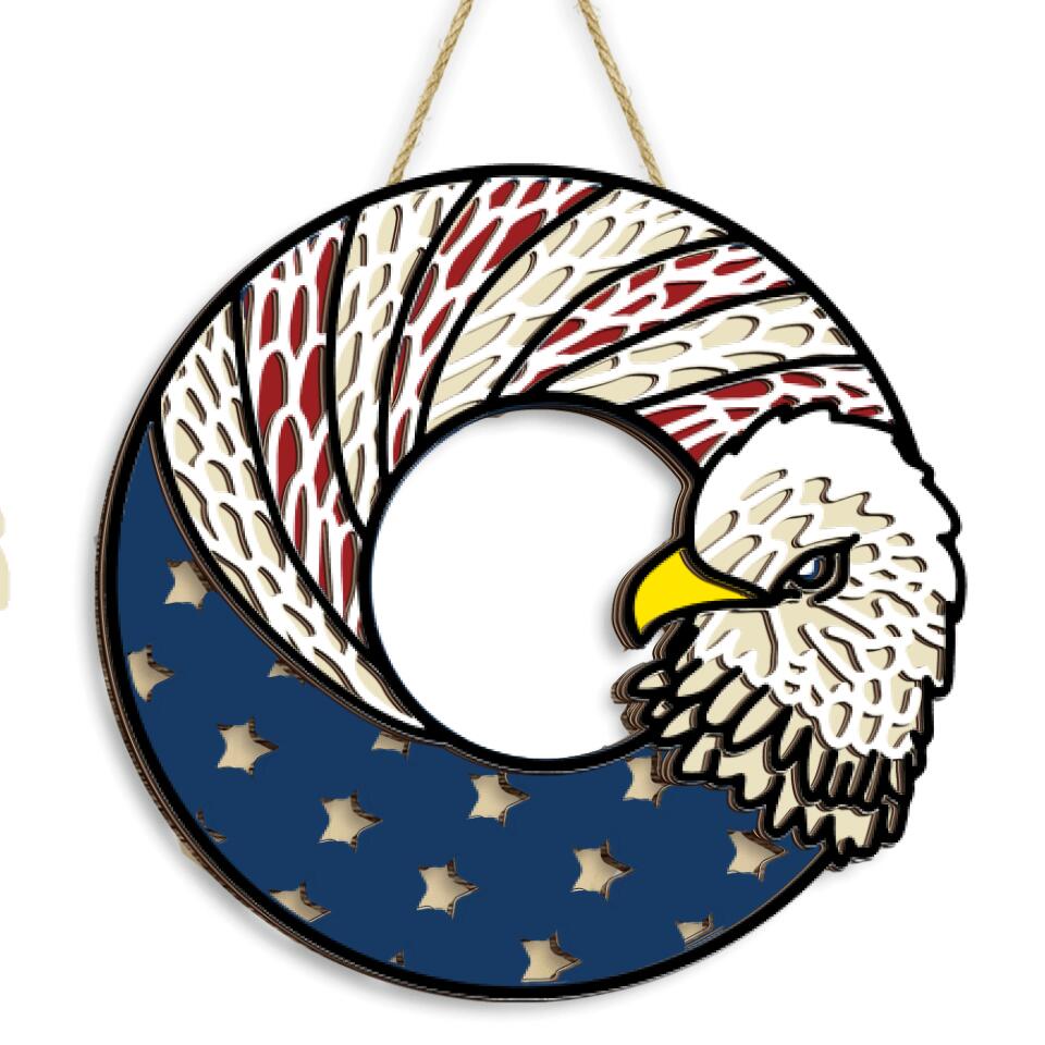 USA Multilayer 3D Door Hanger | USA 3D Mandala | Patriotic Wooden Sign | Custom 2 Layer Door Sign