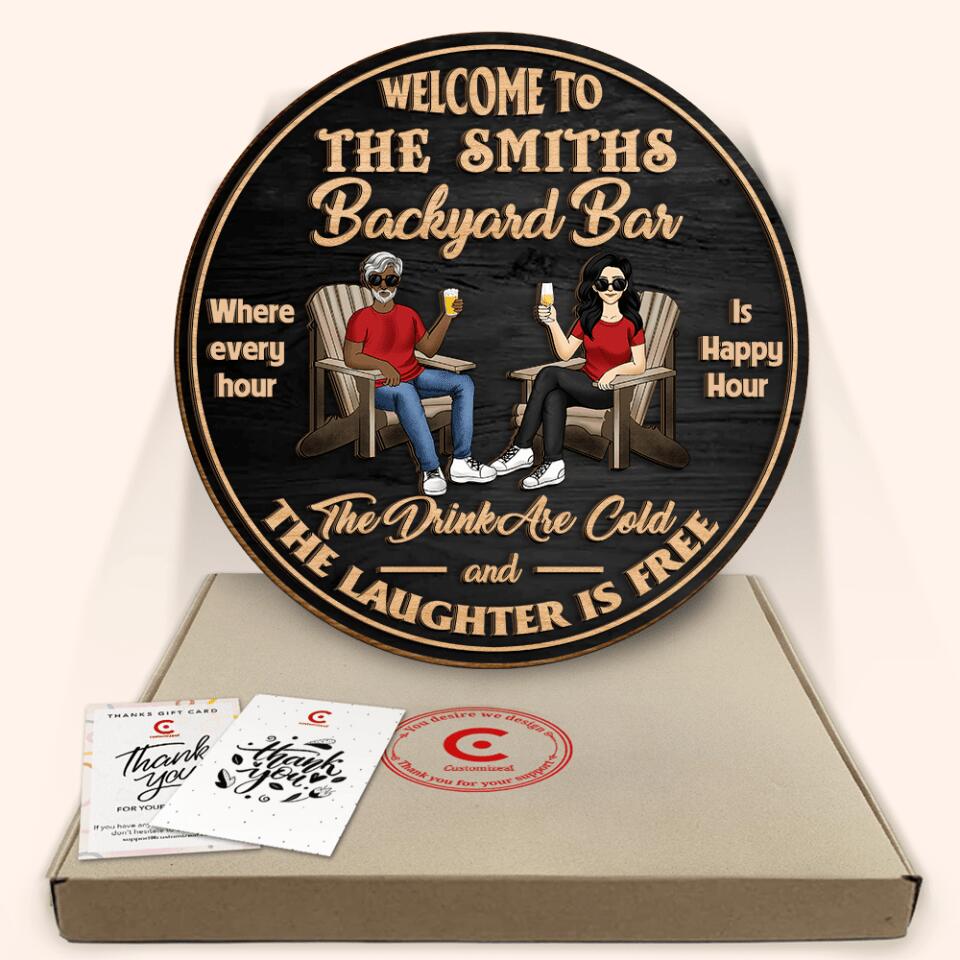 Welcome To Backyard Bar - Personalized 2 Layer Sign