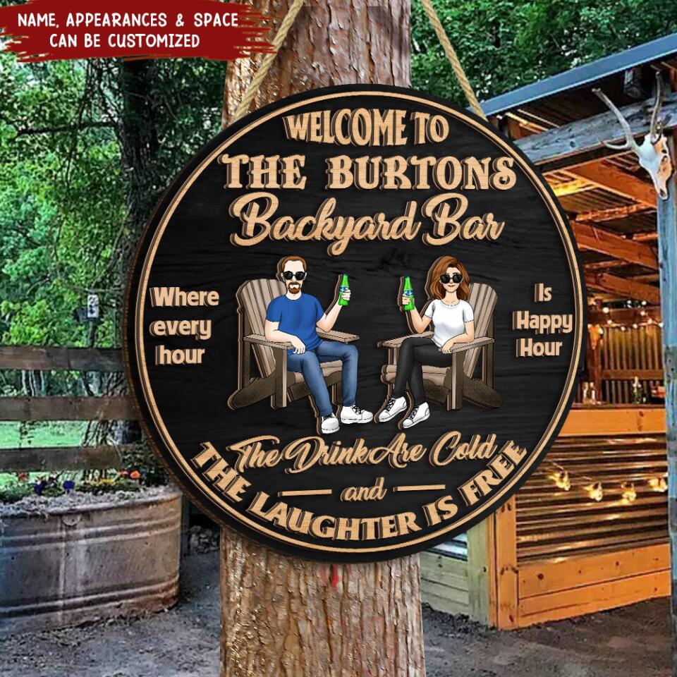 Welcome To Backyard Bar - Personalized 2 Layer Sign