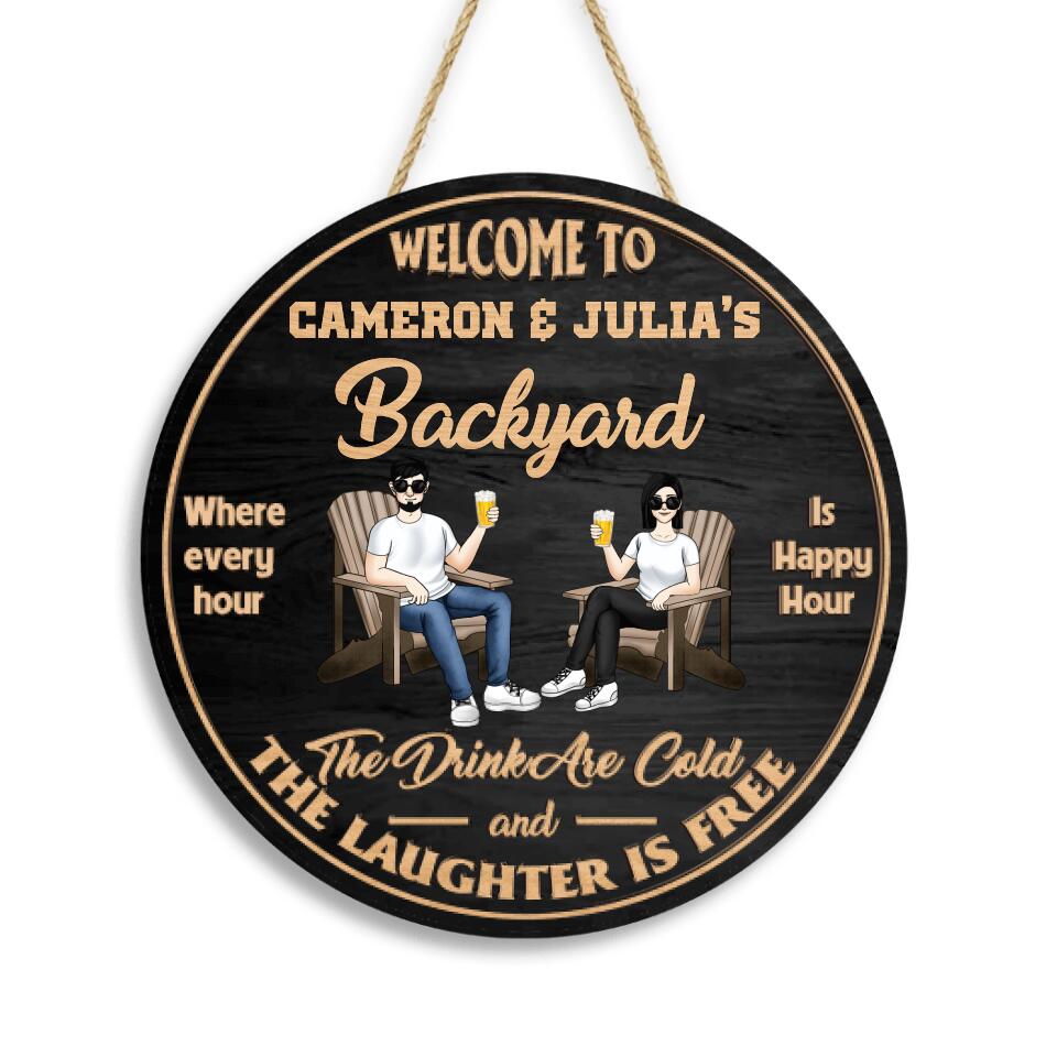 Welcome To Backyard Bar - Personalized 2 Layer Sign