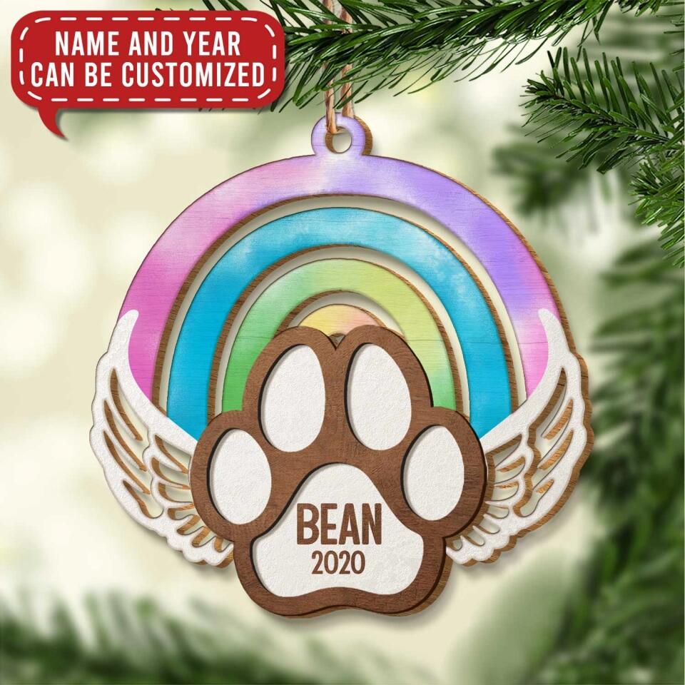 Boho Rainbow Memorial Ornament, Keepsake for Cat, Dog - Personalized Wooden Ornament
