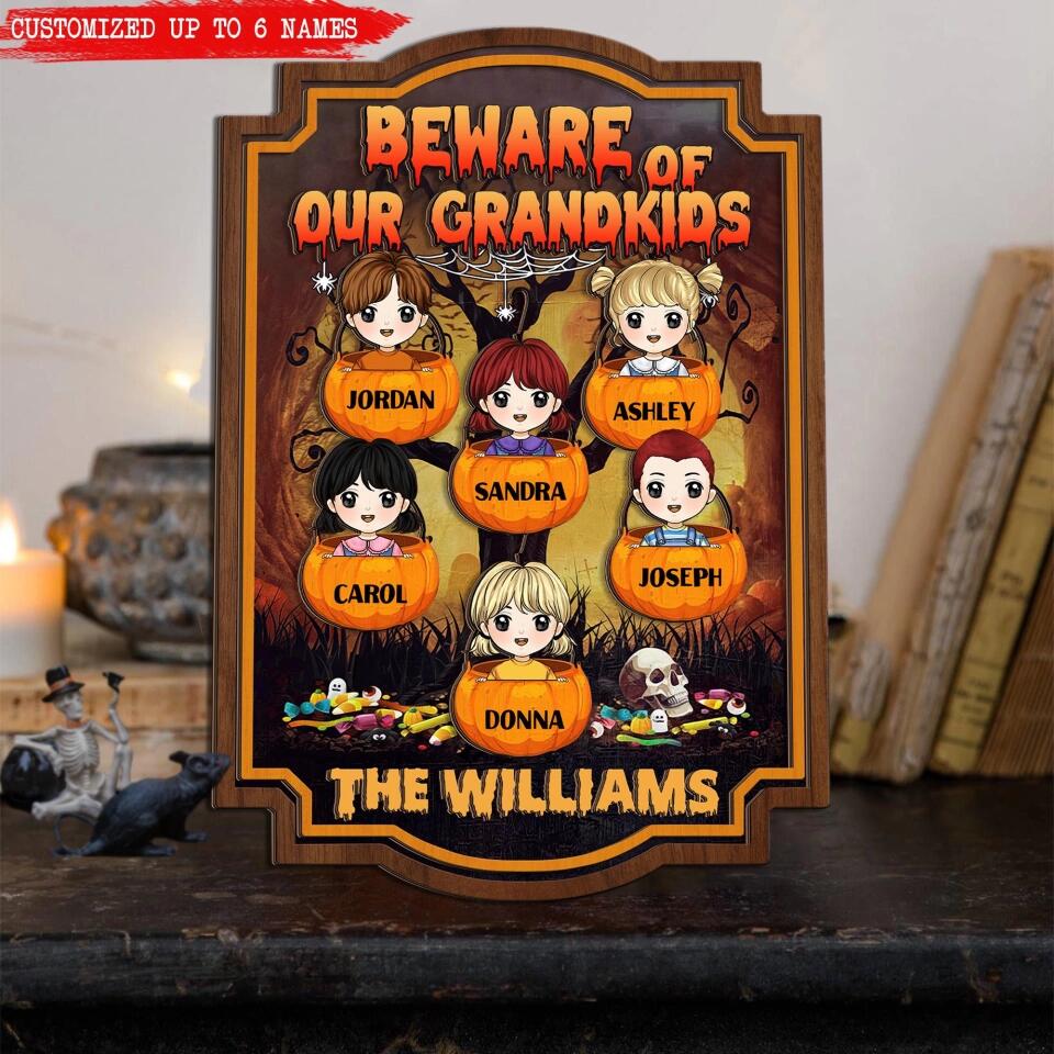 Beware Of Our Grandkids Halloween sign decor - Personalized 2 layer sign