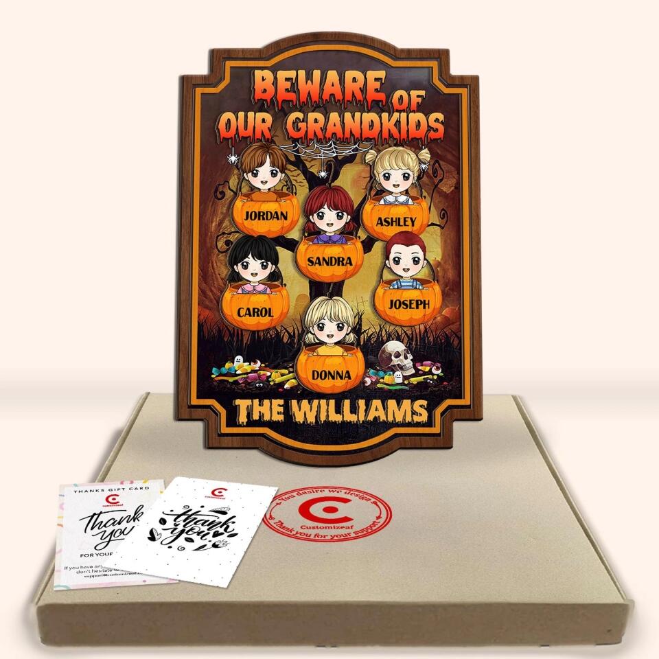 Beware Of Our Grandkids Halloween sign decor - Personalized 2 layer sign