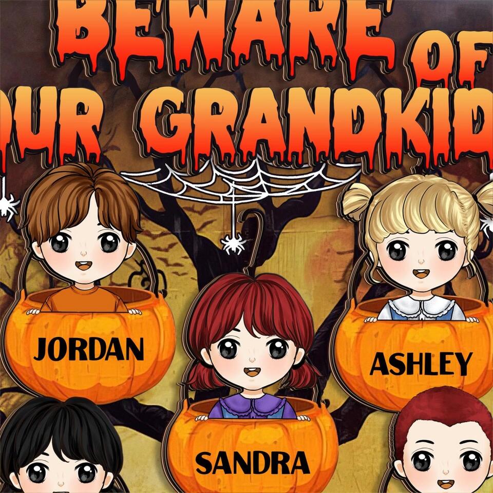 Beware Of Our Grandkids Halloween sign decor - Personalized 2 layer sign