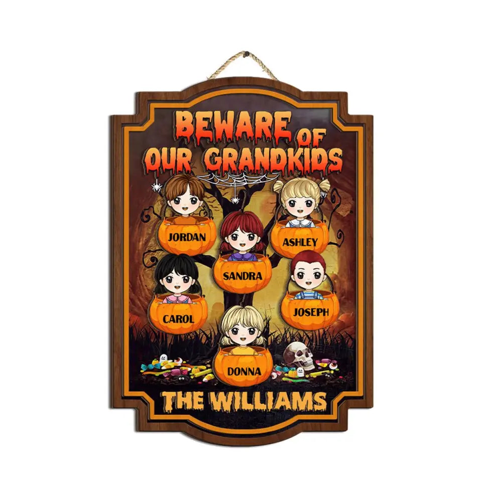 Beware Of Our Grandkids Halloween sign decor - Personalized 2 layer sign