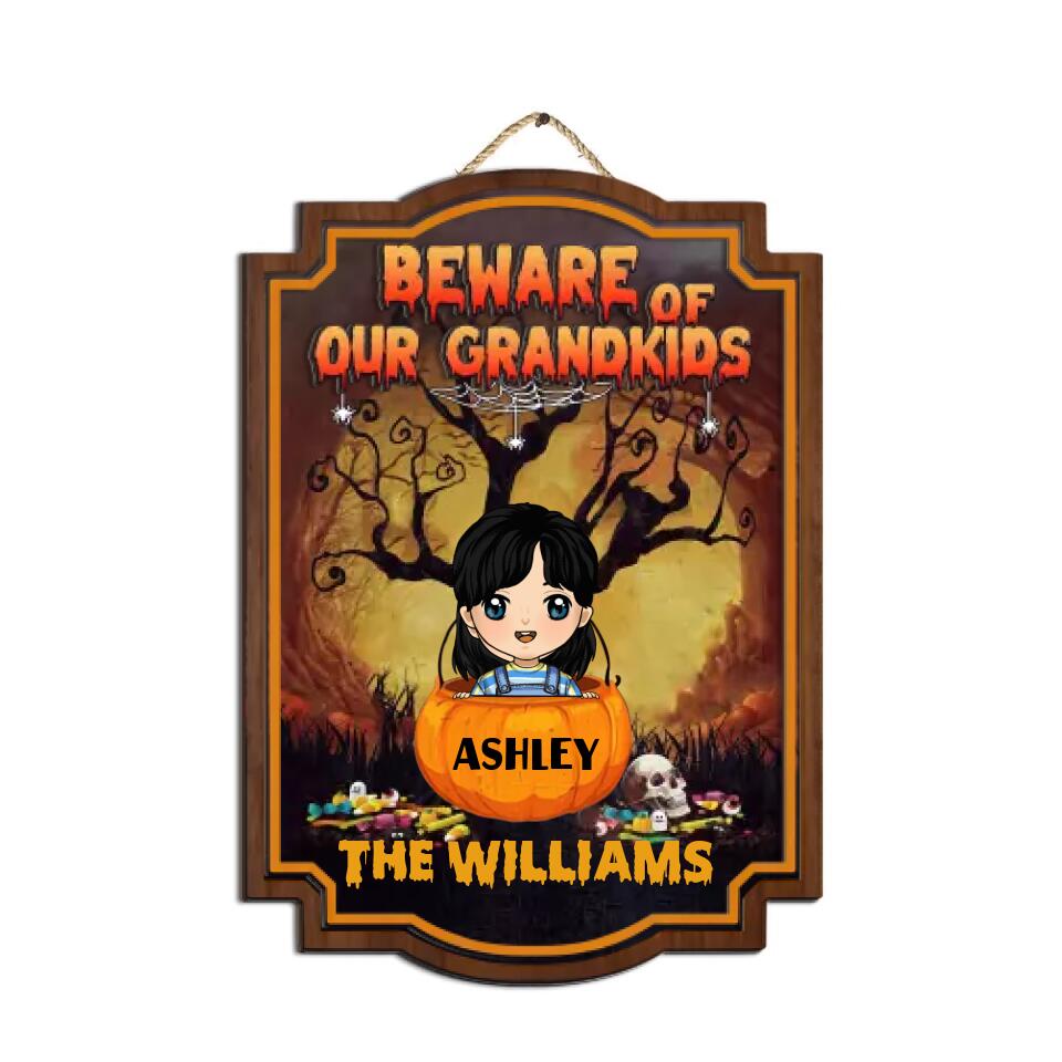Beware Of Our Grandkids Halloween sign decor - Personalized 2 layer sign