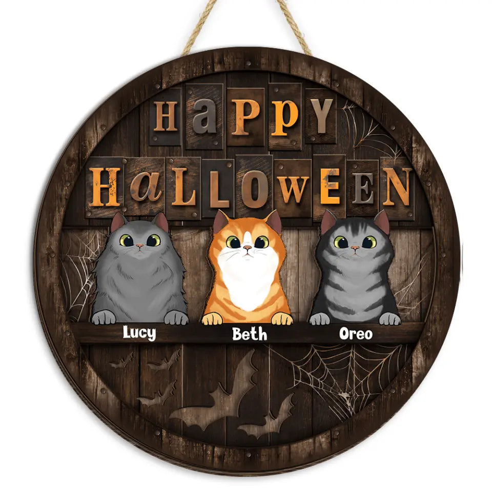 Halloween Welcome Signs, Happy Halloween Gifts For Cat Lovers, Custom Wooden Signs , Cat Mom Gifts