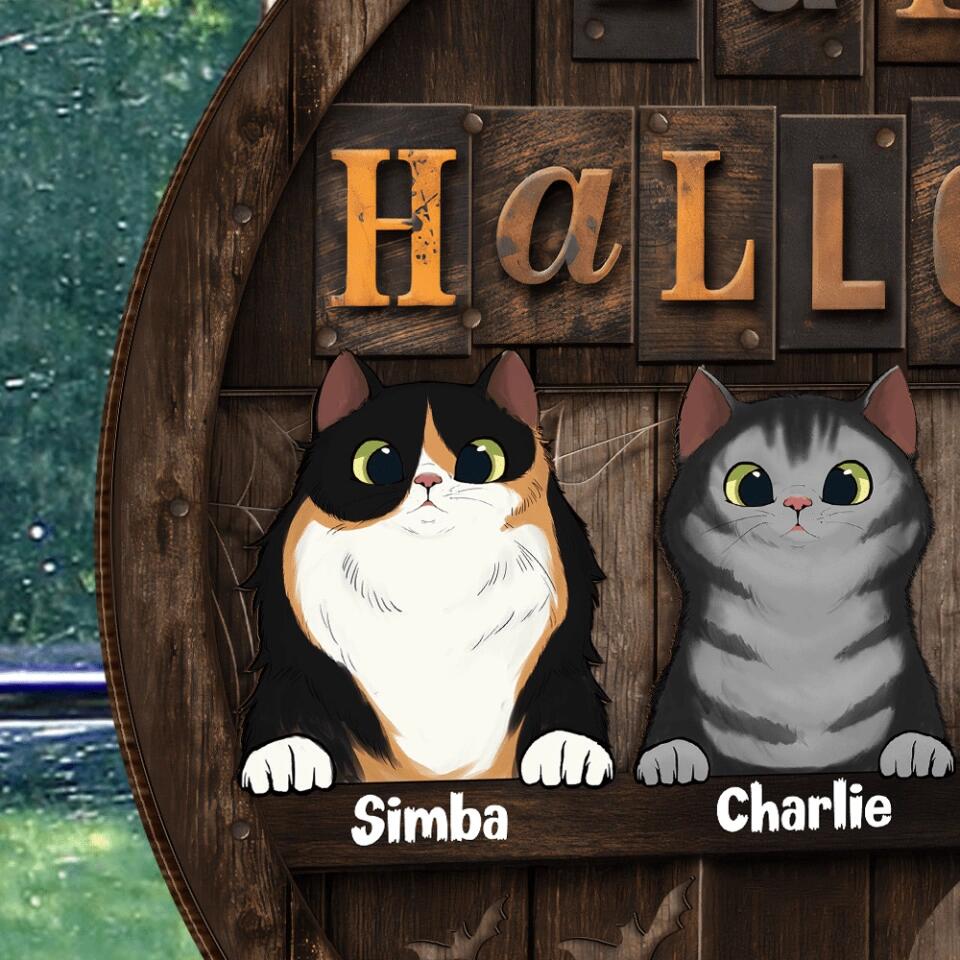 Halloween Welcome Signs, Happy Halloween Gifts For Cat Lovers, Custom Wooden Signs , Cat Mom Gifts