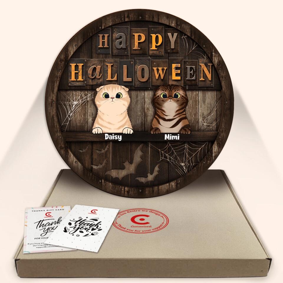 Halloween Welcome Signs, Happy Halloween Gifts For Cat Lovers, Custom Wooden Signs , Cat Mom Gifts